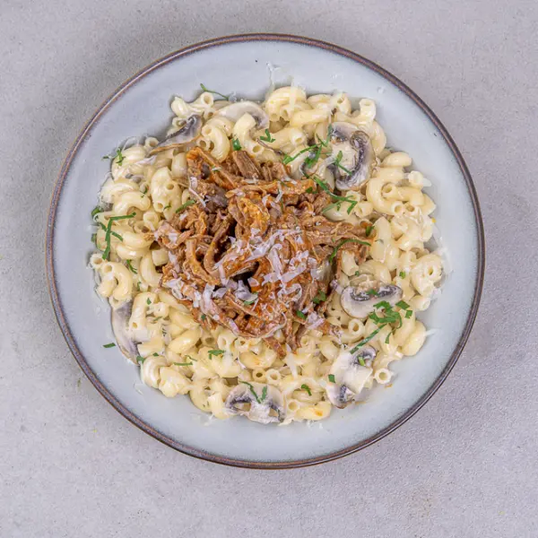 Mushroom Macaroni with Pulled Beef